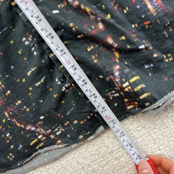 Au Noir Button Up shirt Men Sz 7 Black Colorful City Night Lights Landscape AOP - Picture 10 of 16